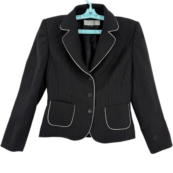Tahari Jackets & Blazers - Tahari Women's Long Sleeve Full Lined  Pinstripe Black Blazer Jacket Size 6P